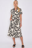 6Pcs Black Floral Print Short Sleeve Midi Shirt Dress