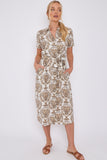 6Pcs Brown Broderie Print Short Sleeve Midi Shirt Dress