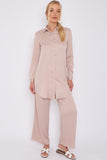 8Pcs Champagne Crepe Satin Co-ord Shirt and Trousers Set
