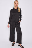 8Pcs Black Crepe Satin Co-ord Shirt and Trousers Set