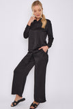 8Pcs Black Crepe Satin Co-ord Shirt and Trousers Set