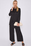 8Pcs Black Crepe Satin Co-ord Shirt and Trousers Set