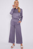 8Pcs Purple Grey Crepe Satin Co-ord Shirt and Trousers Set