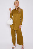 8Pcs Mustard Crepe Satin Co-ord Shirt and Trousers Set