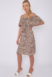 8Pcs Tan Leopard Print Bardot Mini Dress