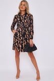 8Pcs Brown Geo Print Mini Shirt Dress