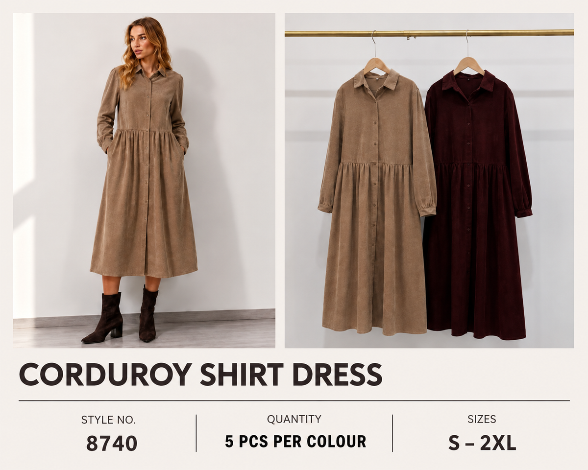 10Pcs Corduroy Shirt Dress-8740