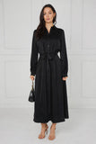 8Pcs Black Velvety Satin Maxi Shirt Dress