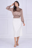 9pcs Mocha Creased Satin Shirred Waist Top