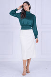 9pcs Emerald Creased Satin Shirred Waist Top