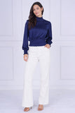 9pcs Navy Creased Satin Shirred Waist Top
