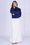 9pcs Navy Creased Satin Shirred Waist Top
