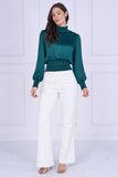 9pcs Emerald Creased Satin Shirred Waist Top
