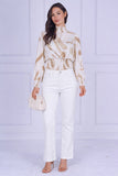 9pcs Sand Brushstroke Smocked High Neck Blouse