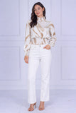 9pcs Sand Brushstroke Smocked High Neck Blouse