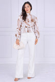 9pcs Sand Abstract Print Shirred Waist Top