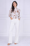 9pcs Sand Abstract Print Shirred Waist Top