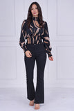 9pcs Black Brushstroke Smocked High Neck Blouse