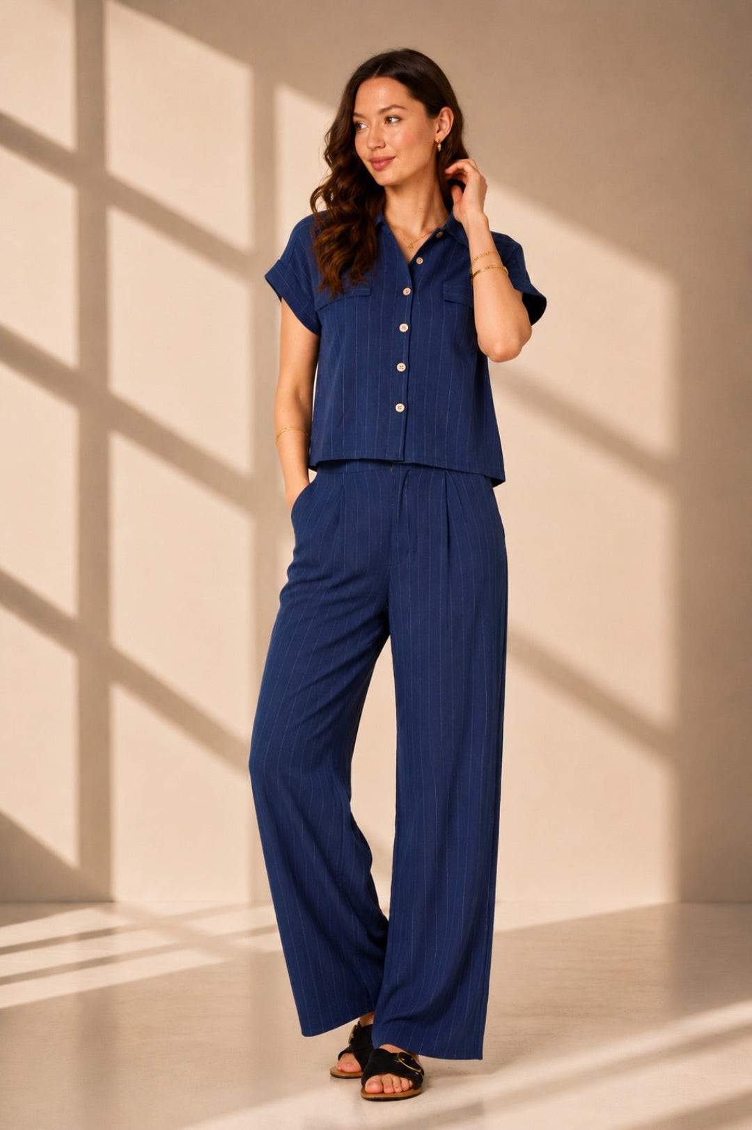 8Pcs Blue Pinstripe Shirt and Trousers set