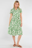 8Pcs Fresh Green Floral Print Midi Shirt Dress