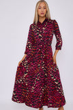 8Pcs Deep Fuchsia Leopard Print Satin Maxi Shirt Dress