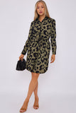 8Pcs Khaki Leopard Print Mini Shirt Dress