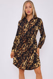 8Pcs Black Leopard Print Belted Mini Shirt Dress