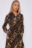 8Pcs Black Leopard Print Belted Mini Shirt Dress