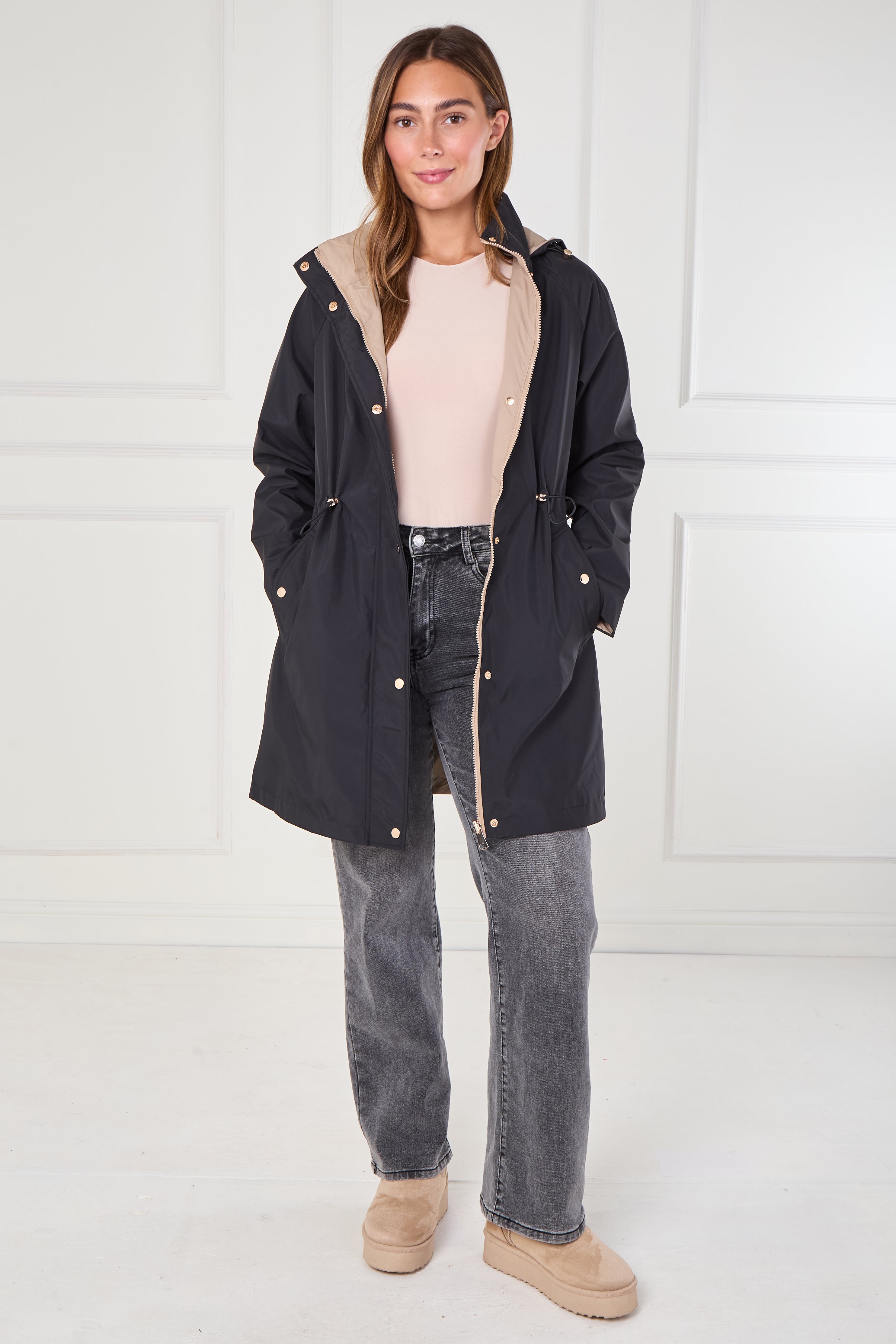 8Pcs Black and Stone Drawstring Reversible Parka