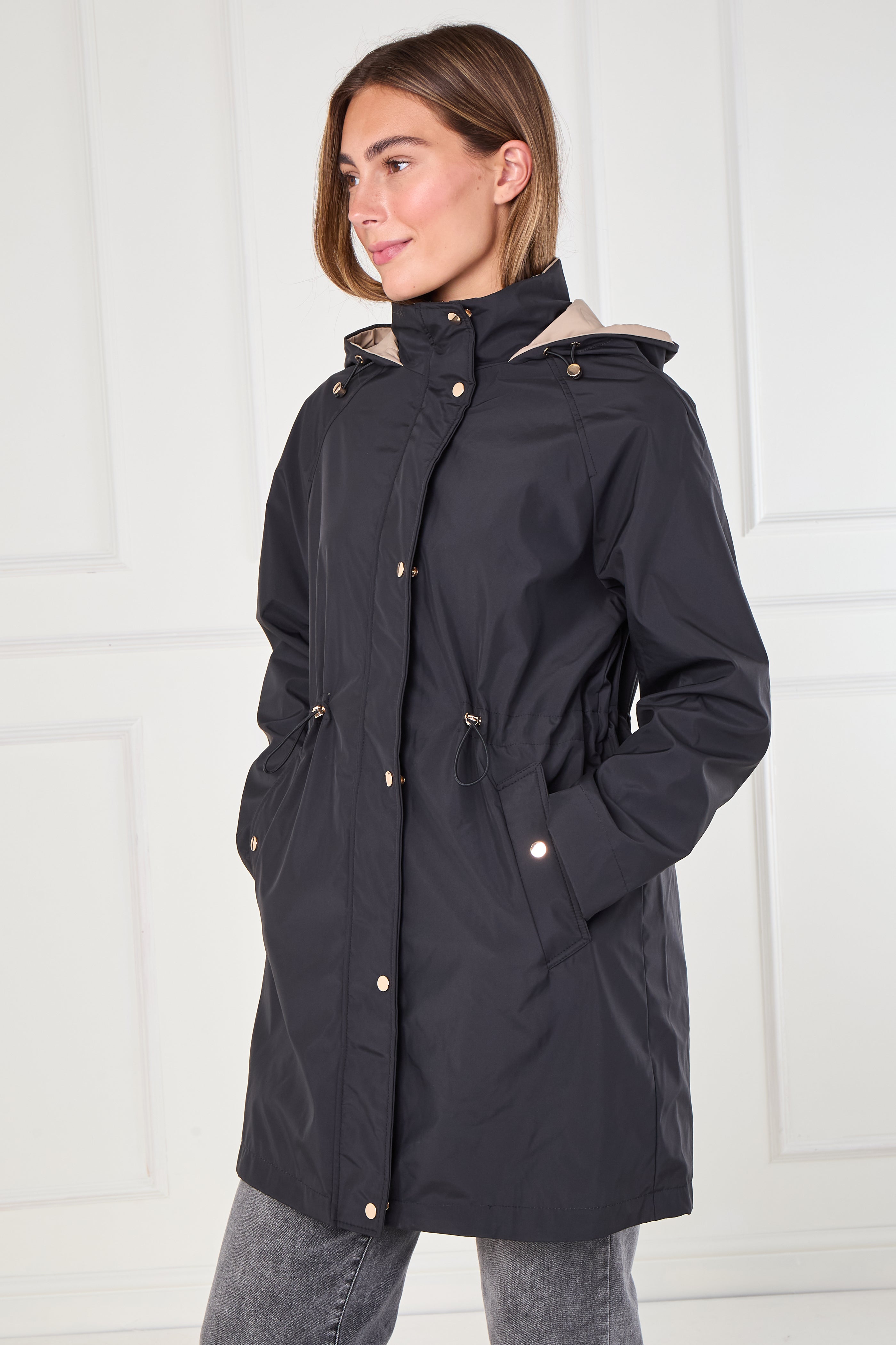 8Pcs Black and Stone Drawstring Reversible Parka