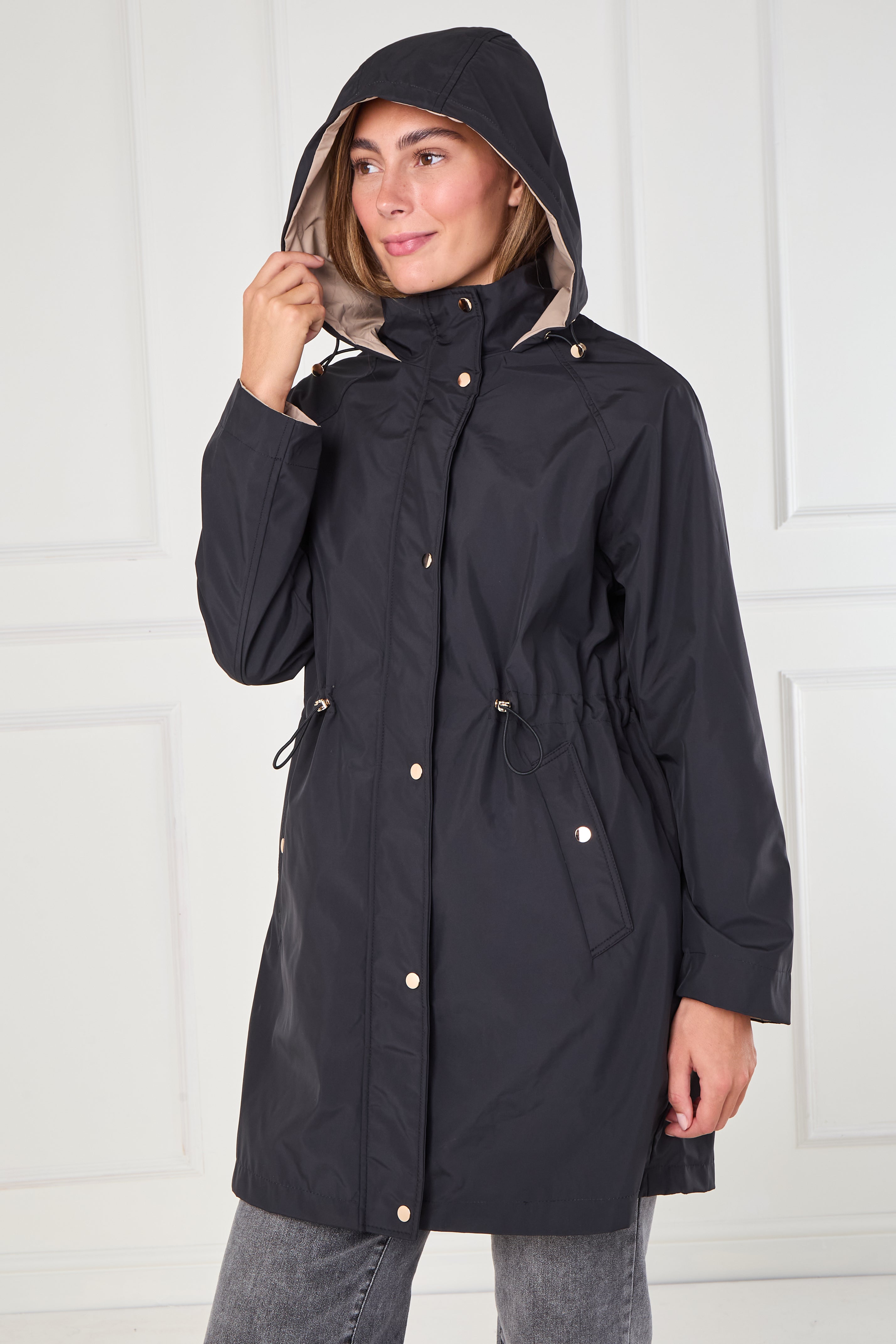 8Pcs Black and Stone Drawstring Reversible Parka