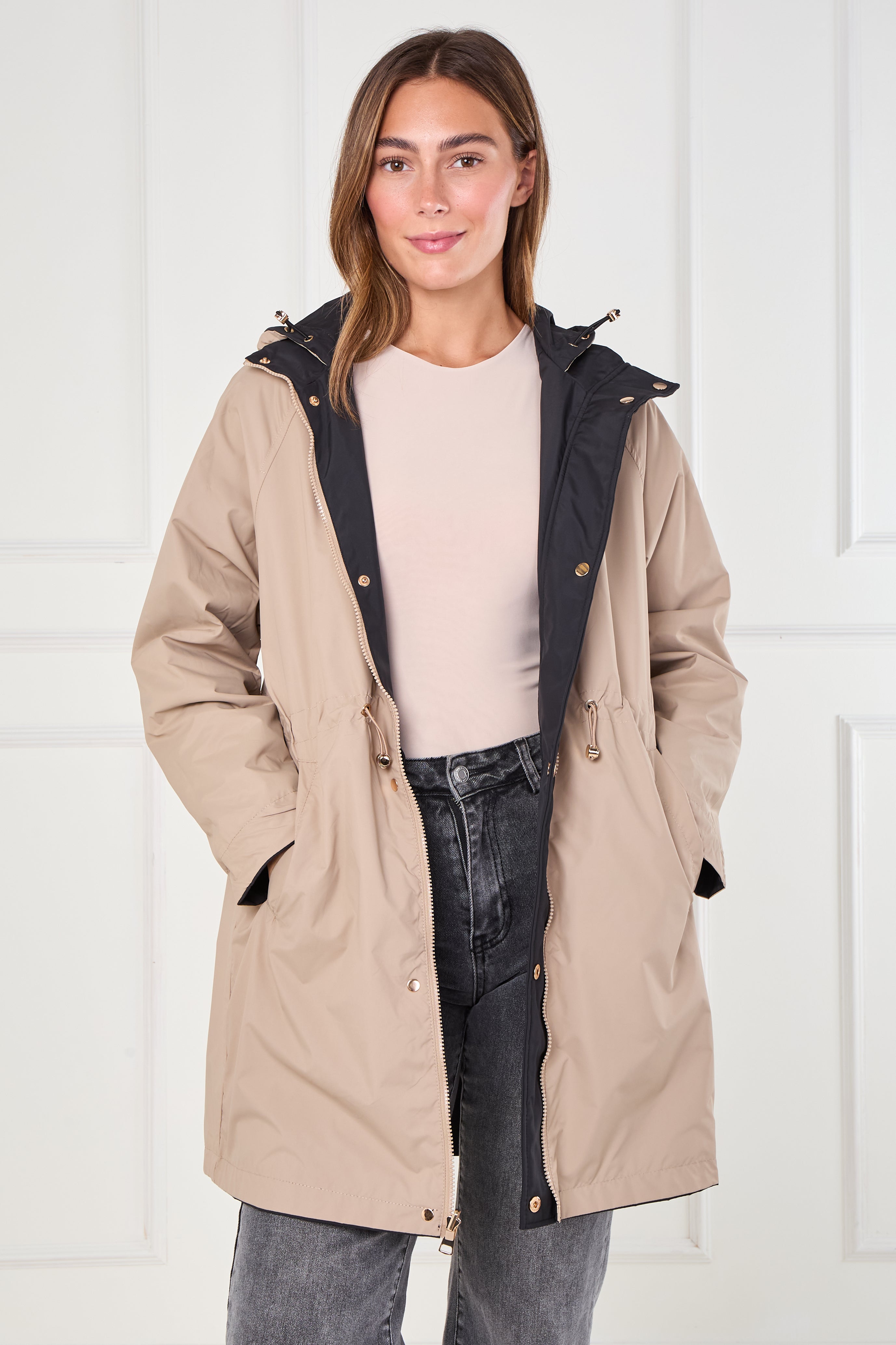 8Pcs Black and Stone Drawstring Reversible Parka