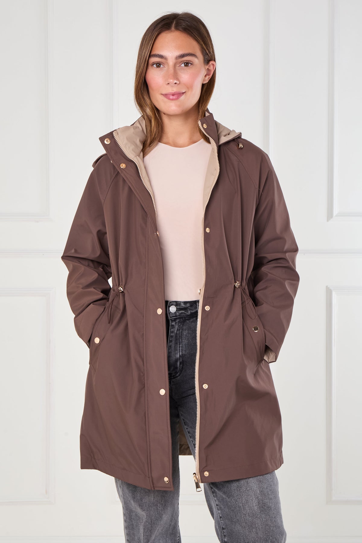 8Pcs Chocolate and Stone Drawstring Reversible Parka