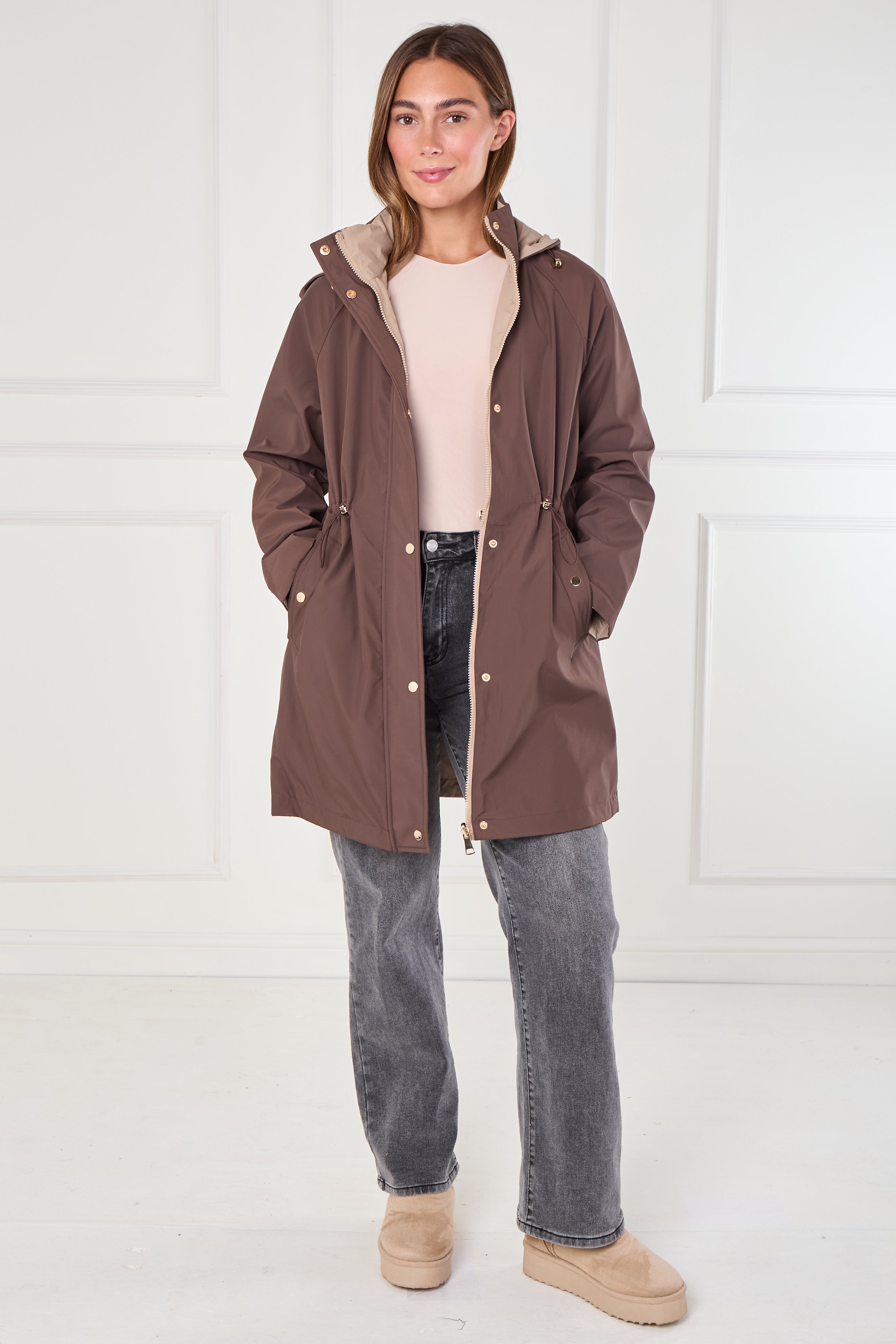 8Pcs Chocolate and Stone Drawstring Reversible Parka