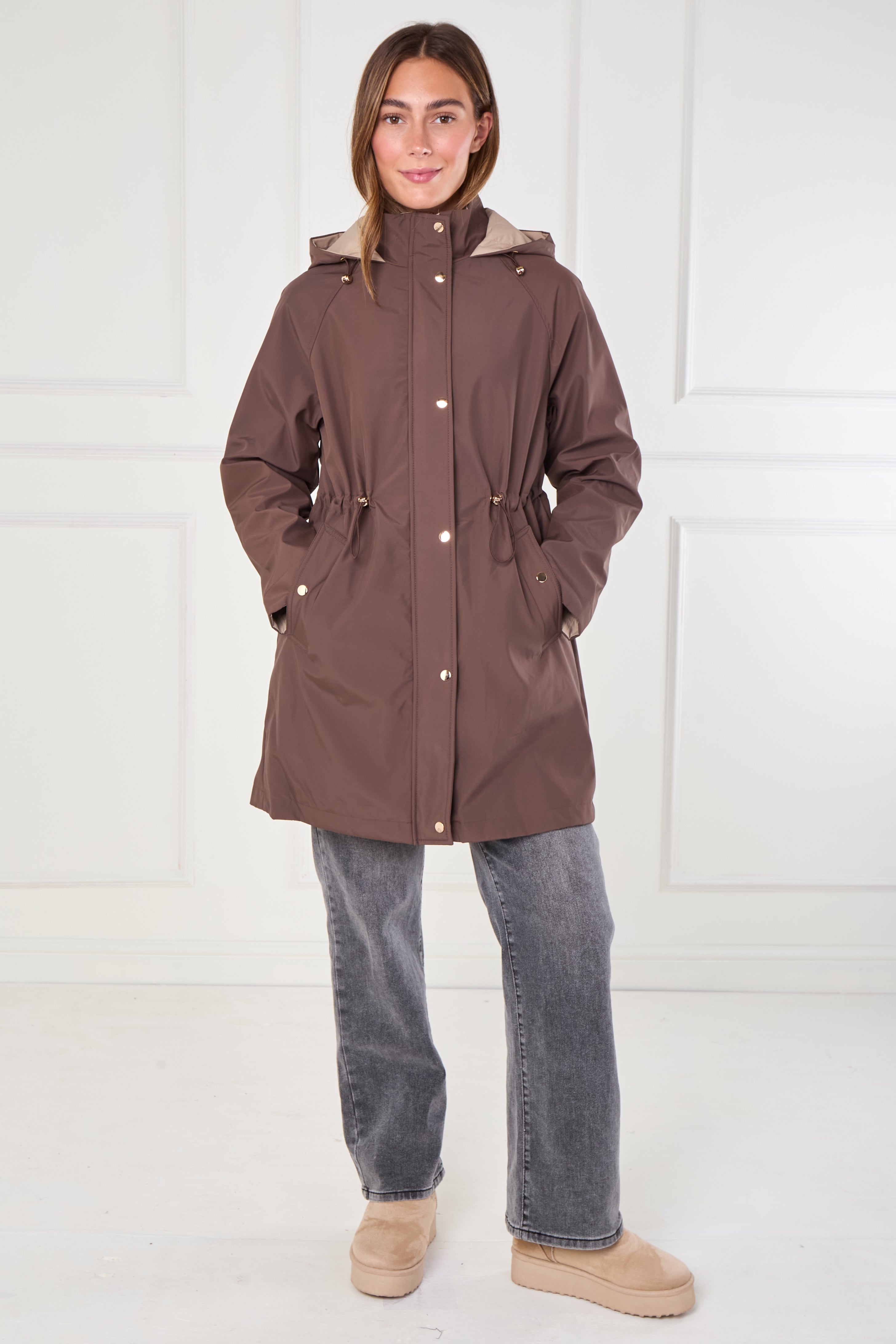 8Pcs Chocolate and Stone Drawstring Reversible Parka