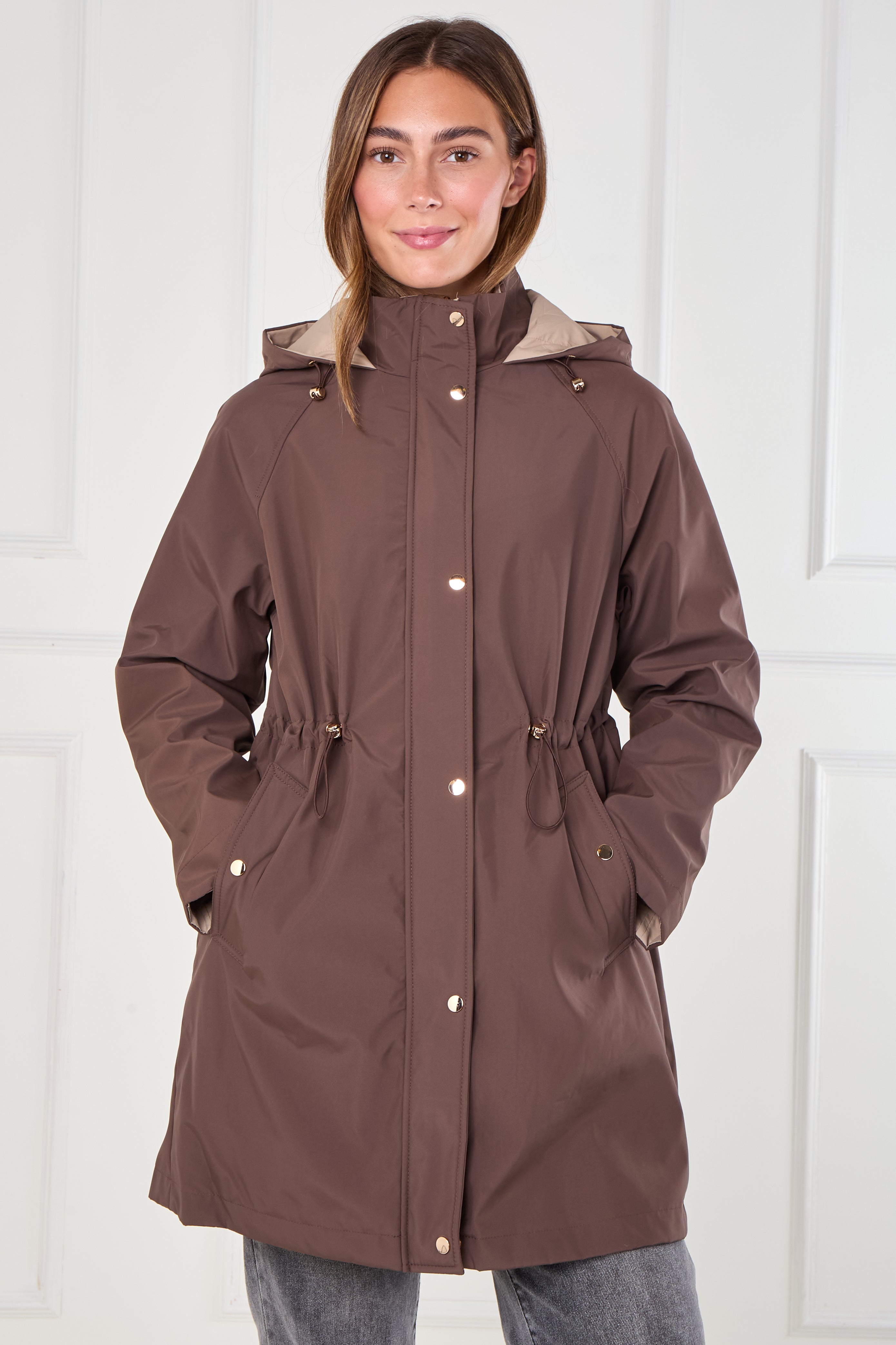 8Pcs Chocolate and Stone Drawstring Reversible Parka