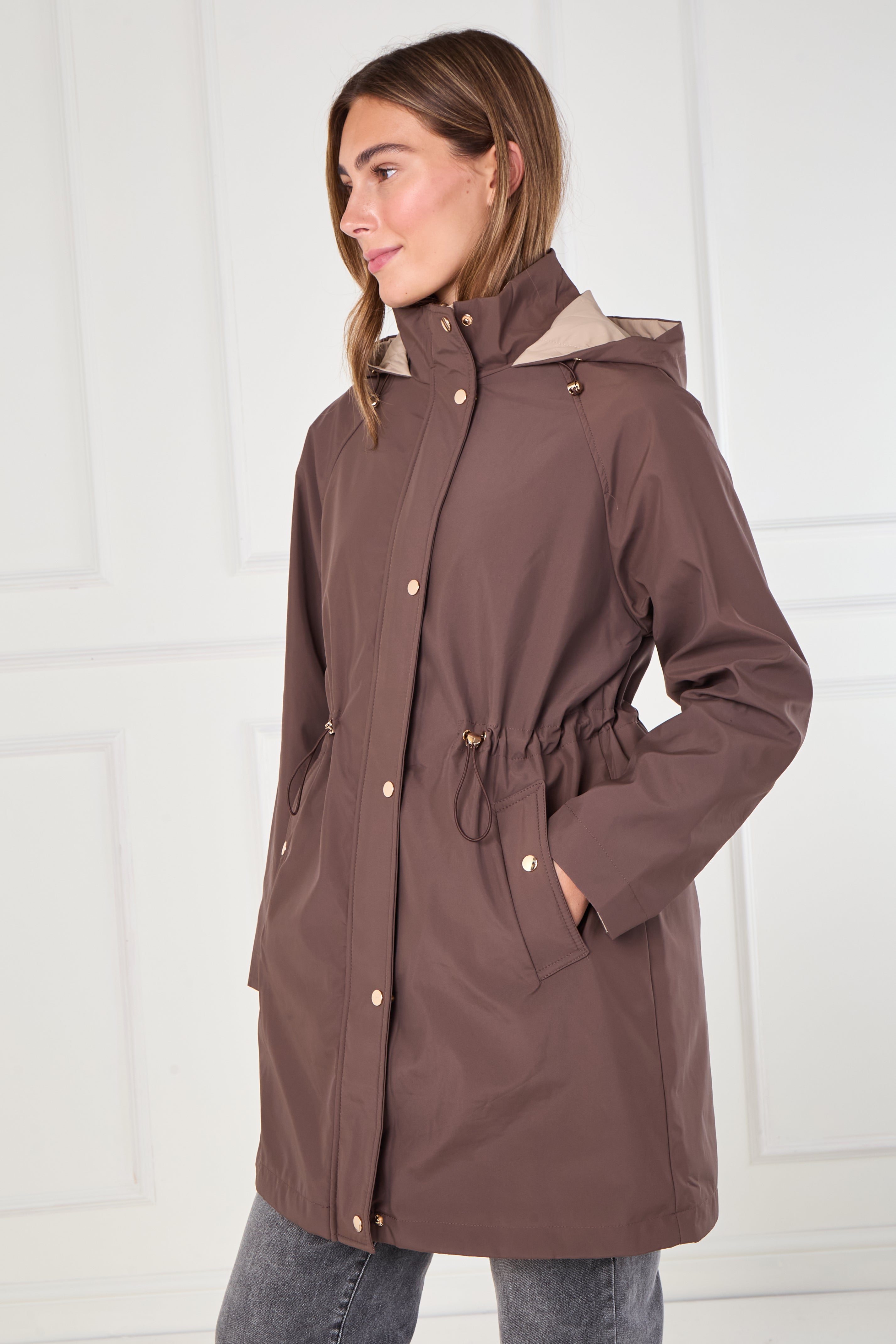 8Pcs Chocolate and Stone Drawstring Reversible Parka