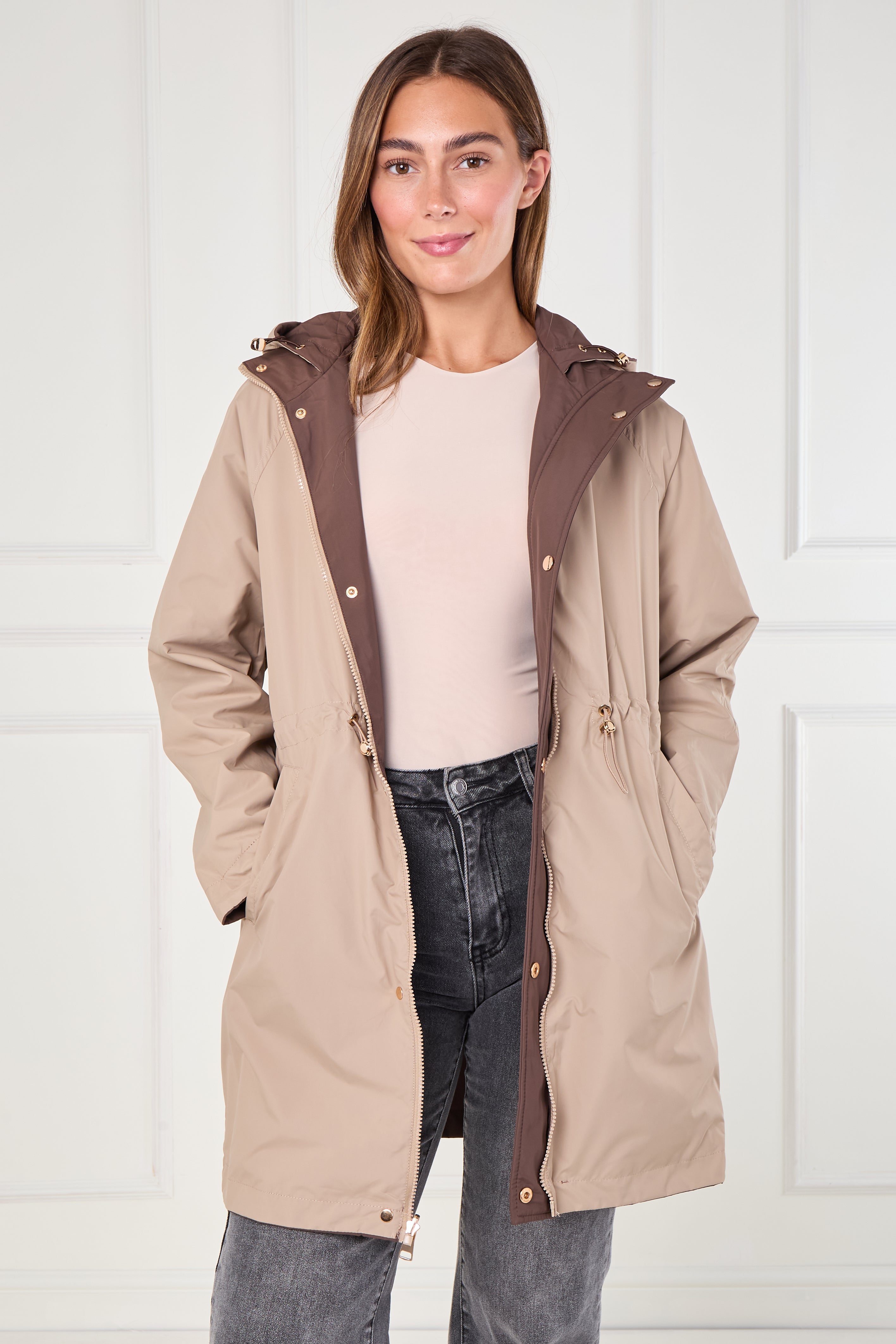 8Pcs Chocolate and Stone Drawstring Reversible Parka