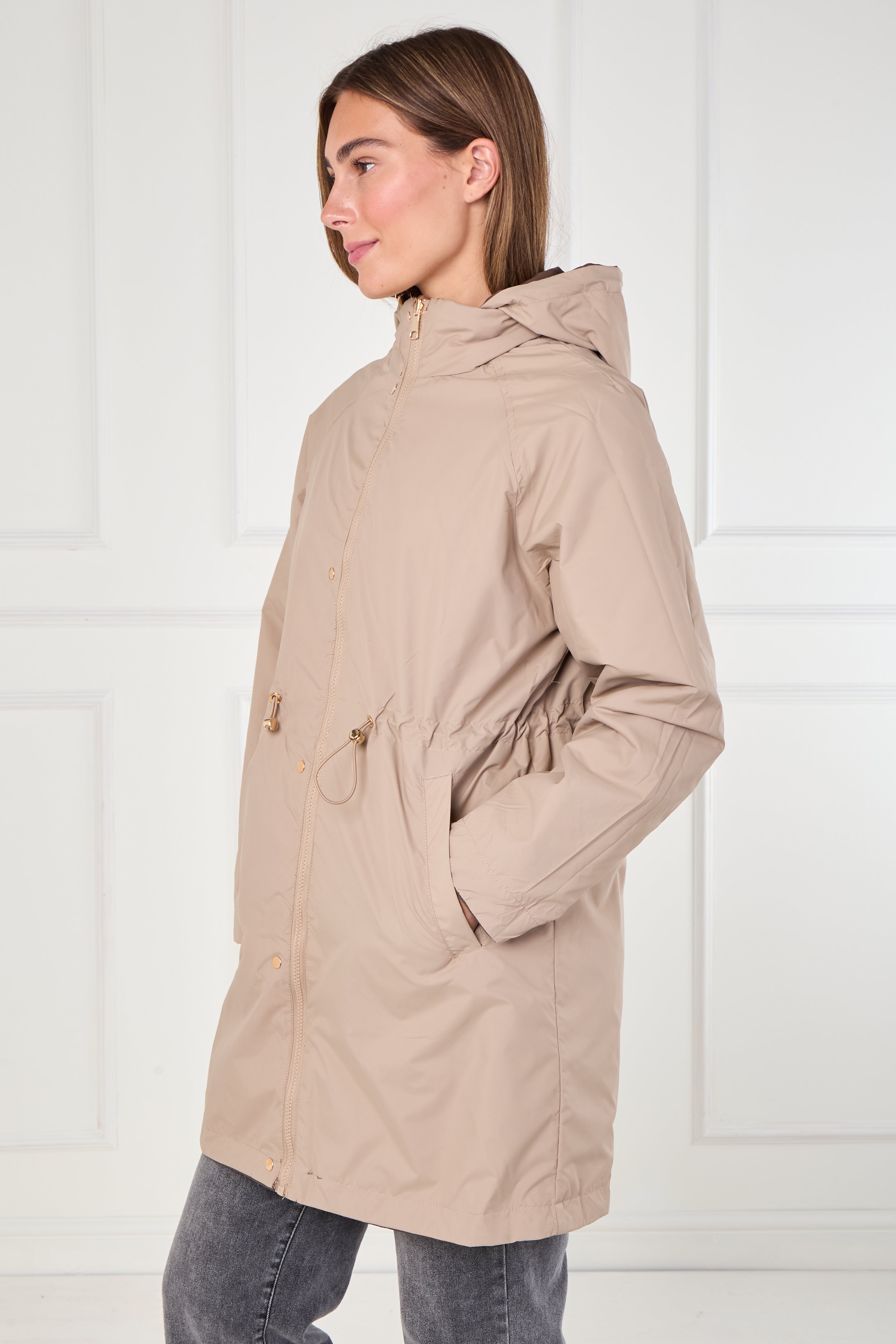 8Pcs Chocolate and Stone Drawstring Reversible Parka