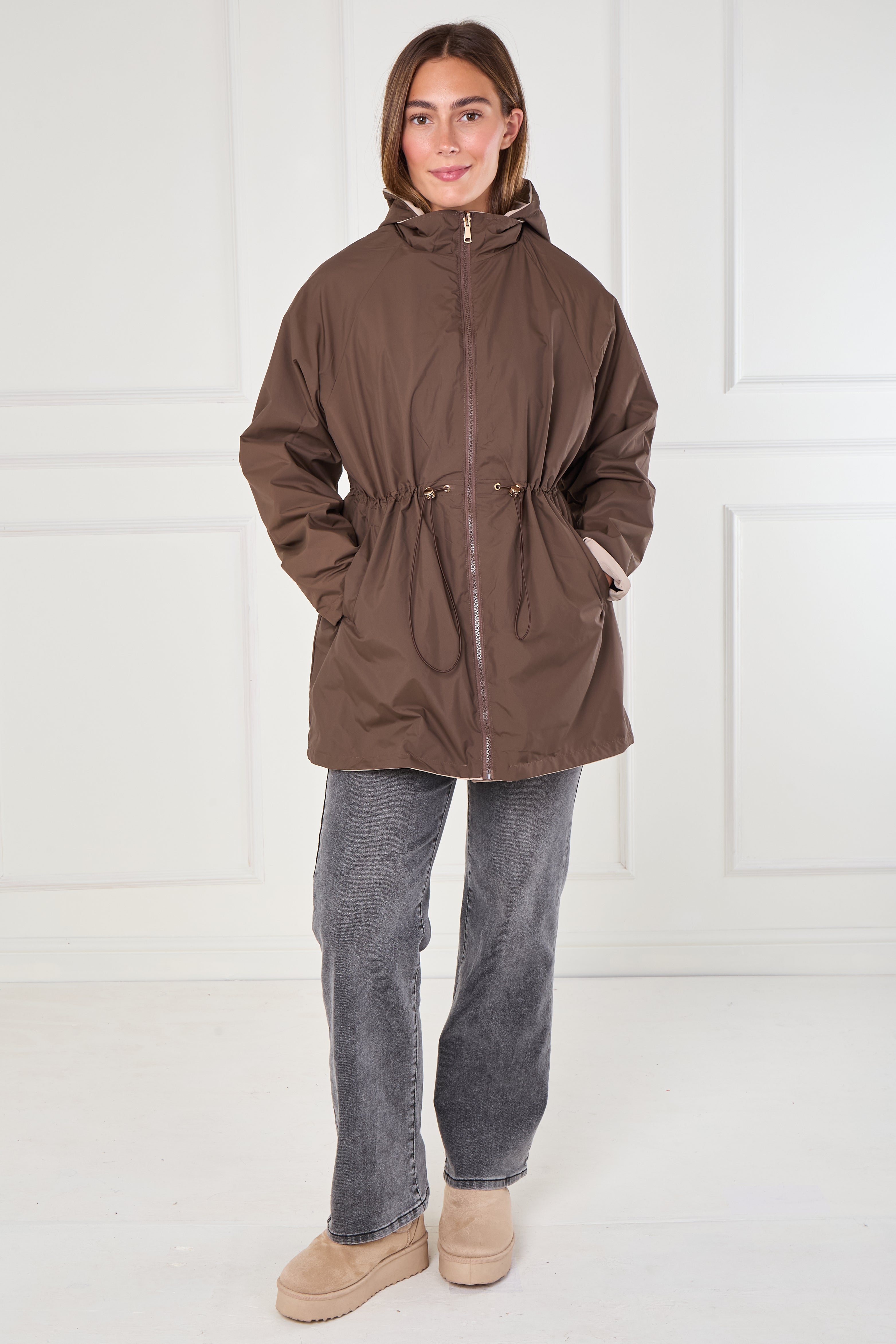 8Pcs Stone and Chocolate Reversible Parka