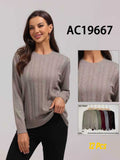 12Pcs Shimmer Cable-Knit Round-Neck Sweater-AC19667
