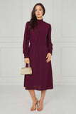 6Pcs Merlot Shirred High Neck Midaxi Dress