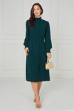 6Pcs Emerald Green Shirred High Neck Midaxi Dress