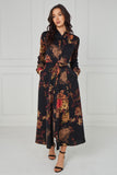 8Pcs Black Vintage Bloom Printed Maxi Shirt Dress