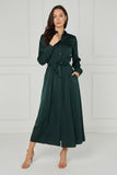 8Pcs Emerald Velvety Satin Maxi Shirt Dress