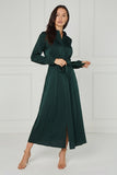 8Pcs Emerald Velvety Satin Maxi Shirt Dress