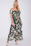 8Pcs Black Rose Floral Print Chiffon Bardot Maxi Dress