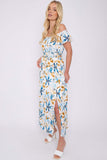 8Pcs Blue Mustard Floral Print Bardot Maxi Dress