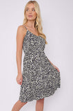 8Pcs Blue Leopard Print White Strap Mini Dress
