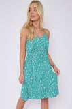 8Pcs Green Floral Print Strap Mini Dress